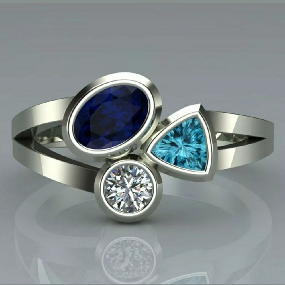 925 Sterling  Sapphire, Aquamarine & White Topaz